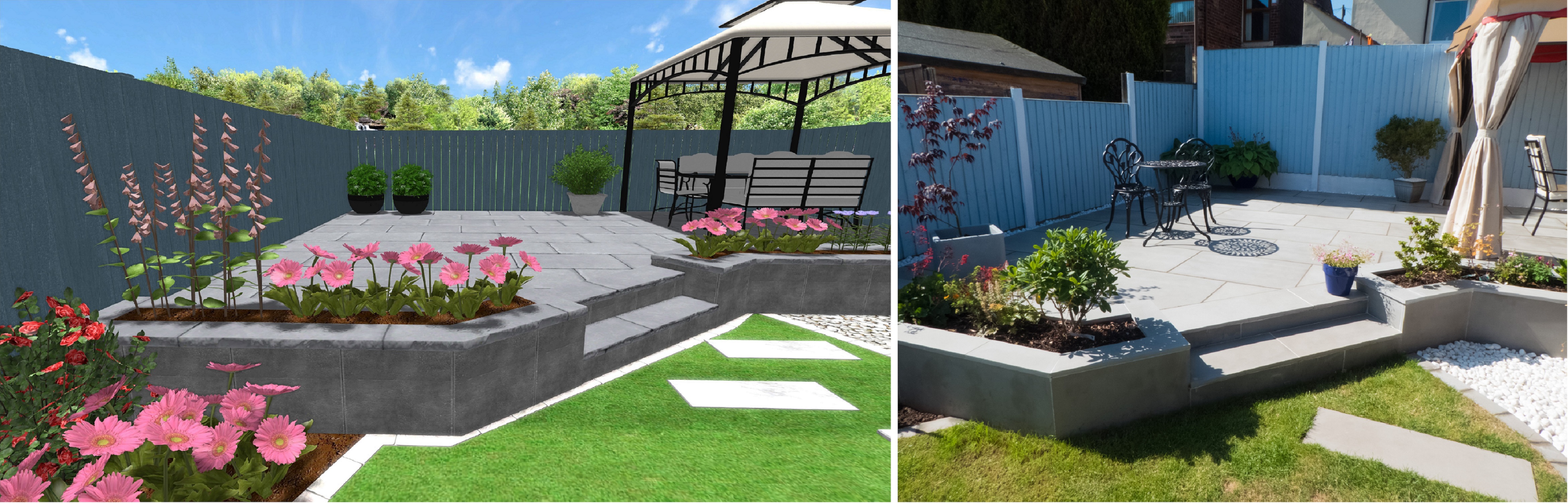 3D CAD Design and Completed Modern Landscaping