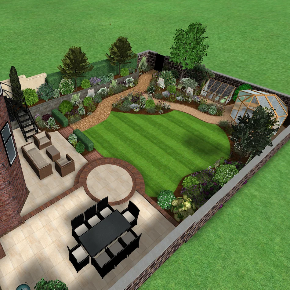 3D CAD garden design visualisation showing the proposed garden.