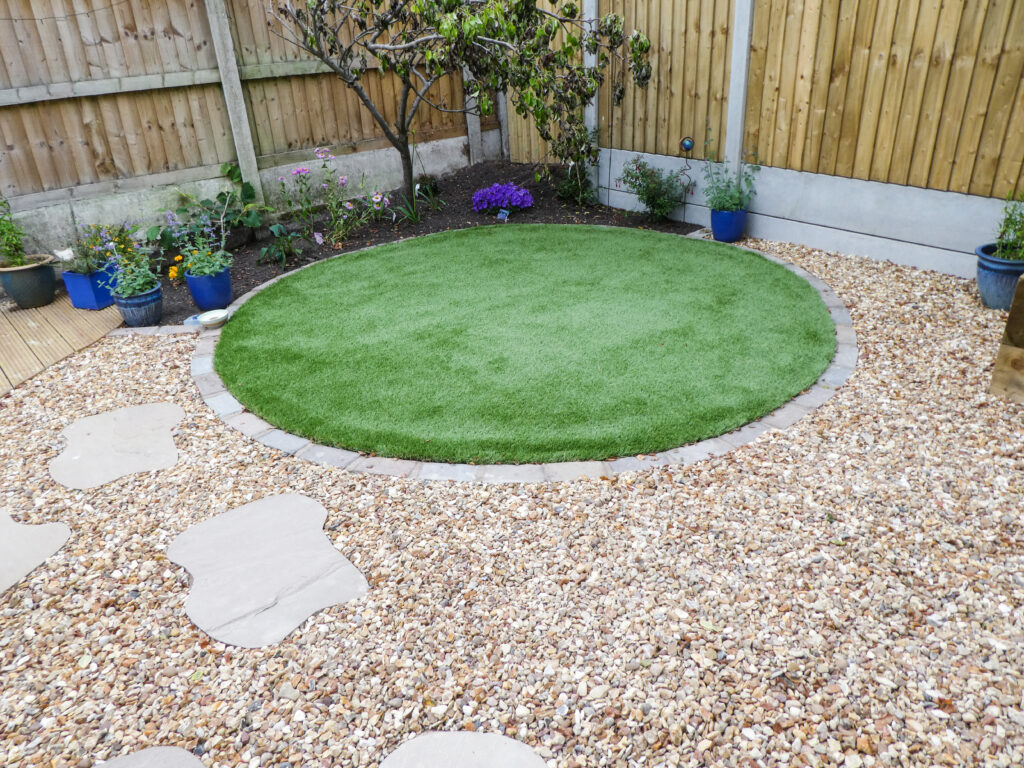 After Landscaping - Stepping Stones, Gravel, Artificial Grass1 | Blue Iris Landscapes Artificial turf